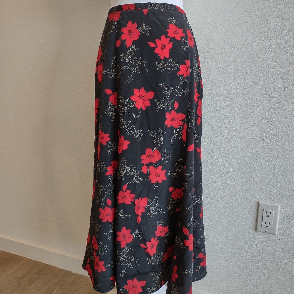 90s red and black floral maxi skirt - Picture 1 of 5